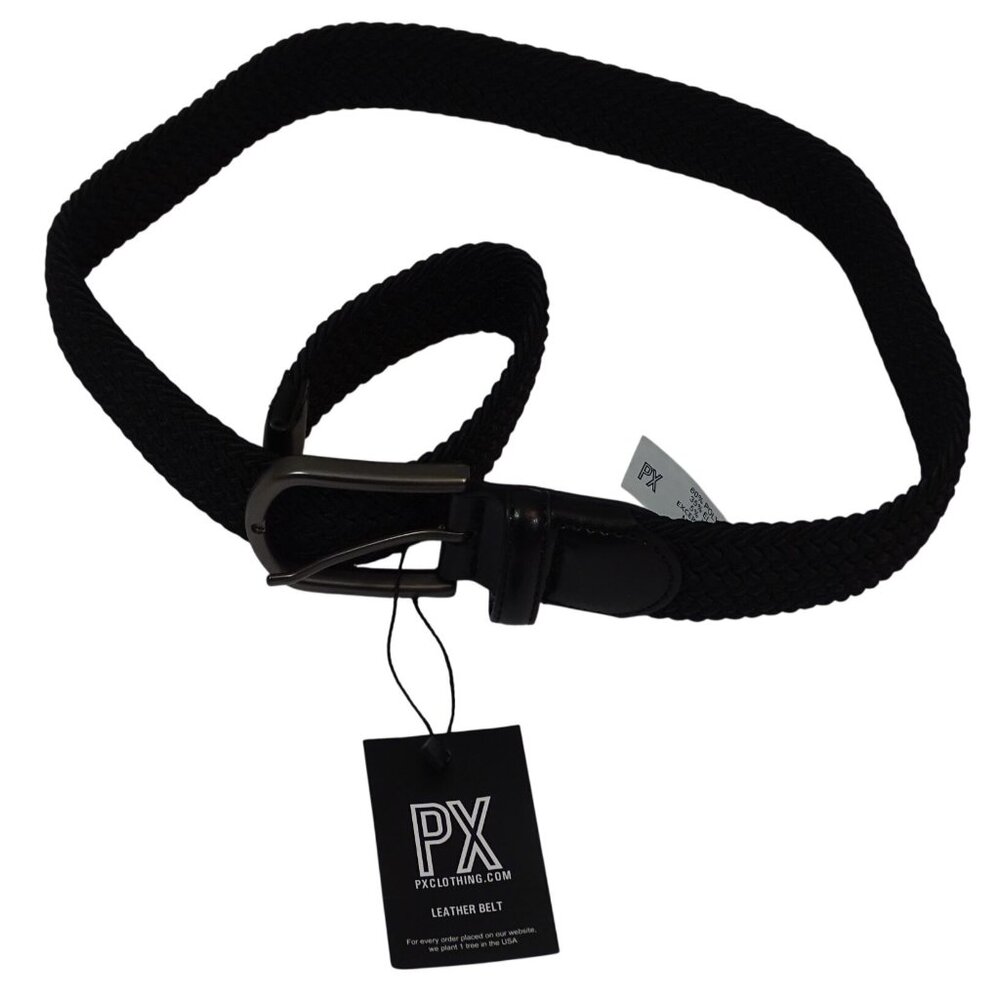 PX Men Black Woven Stretch Braided Belt Size 30 Adjustable Casual Dressy